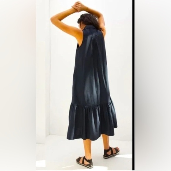 Maeve Anthropologie Paola Flounced Drop Waist Sleeveless Midi Black Dress - Picture 9 of 10